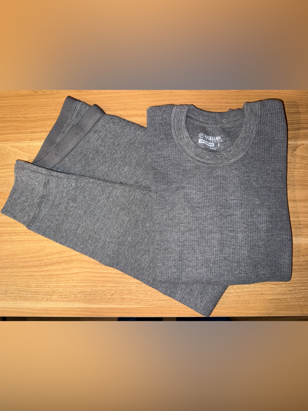 Big Kids Gray Thermal Ribbed Long Sleeve Top & Bottom Set in Large